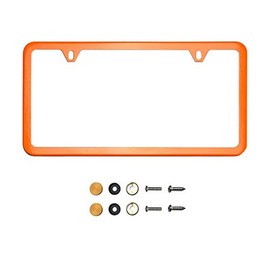 KA DEPOT Two Hole Slim Version Solar Orange License Plate Frame T304 Stainless Steel + Metal Screw Caps