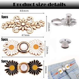 15Sets Jean Button Pins Tighten Waist Button,Adjustable Waist Buckle Extender For Jeans,No Sewing Required Reusable Jean Buttons Pant Waist Tightener for Replacement Jean Pants