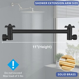 Voolan 11 Inch Shower Extension Arm with Lock Joints, Adjustable Height and Angle, Premium Solid Brass Anti-leak (Black)