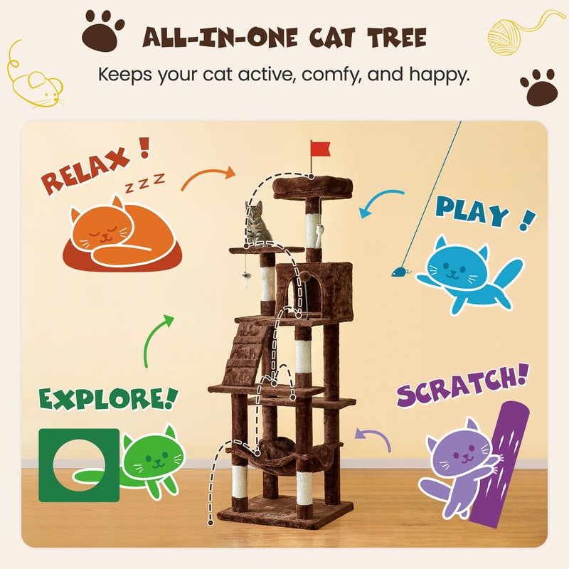 MWPO 63.8 inches Multi-Level Cat Tree for Large Cats with