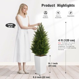 4FT Tall 2 Set Artificial Topiary Cedar Tree, Indoor Realistic Faux Cypress Plants with Square Flowerpot, Outdoor Evergreen Fake Shrubs for Home Living Room Front Porch Decor