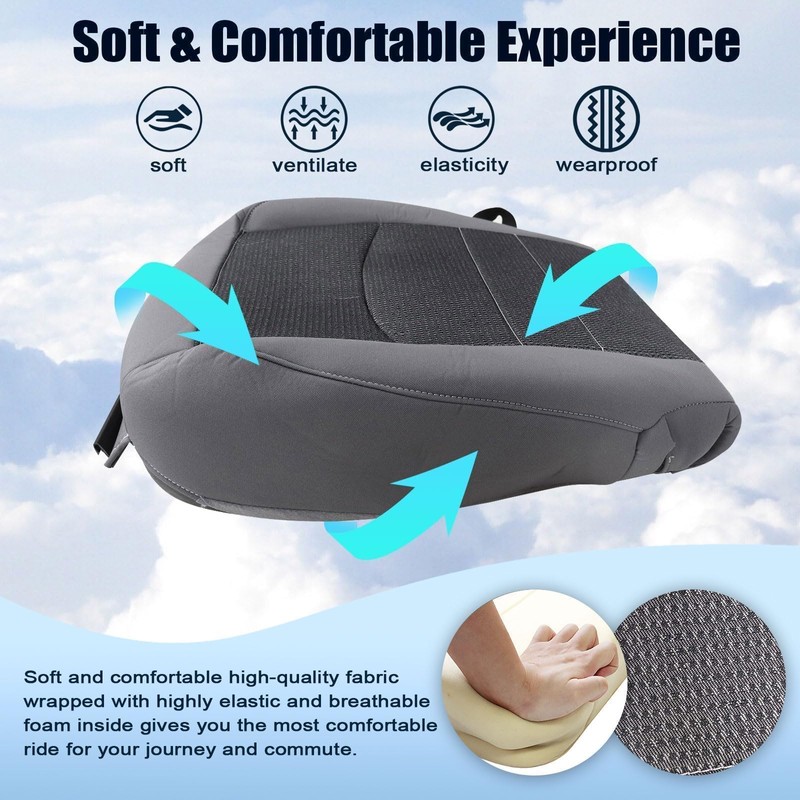 SecosAutoparts Driver Side Bottom Replacement Cloth Seat Cover Diesel Gray