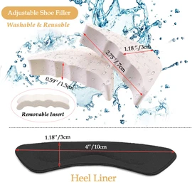 4 pares de relleno de zapatos ajustables y 4 pares de almohadillas para talón con agarre de forro, almohadillas reutilizables para pies para hombres y mujeres, zapatos planos