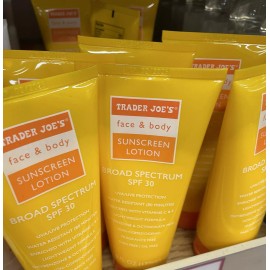 Trader Joe's Face & Body Sunscreen Lotion SPF 30 WATER RESISTANT Vitamins C & E