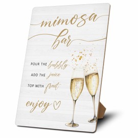 Mimosa Bar Sign, Mimosa Bar Supplies, Champagne Brunch Decor, 8x10 Wooden Tabletop Sign With Stand, Mimosa Bar Decor For Bridal Shower Baby Shower Wedding Birthday Christmas Party, 07