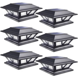 SIEDiNLAR Solar Post Lights Outdoor 2 Modes LED Deck Fence Cap Light for 4x4 5x5 6x6 Posts Patio Garden Decoration Warm White/Cool White Lighting Black (6 Pack)