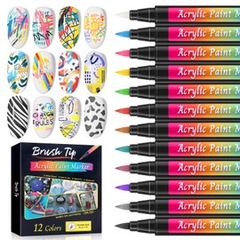 SAVILAND Nail Art Pens Set: 12 Colors Quick Drying 3D Nail Polish Pens Acrylic Paint Nail Art Markers Color-fast Nail Point Graffiti Dotting Tools Drawing Painting Liner Nail Art Design Pens Home DIY