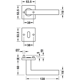 JUVA Design Handle Set Stainless Steel | 1 Piece Door Fitting Square Door Handle on Rosette for Room Doors - LDH 2166 | BB Deadlock | Brushed Stainless Steel | Door Handle Set with Knob