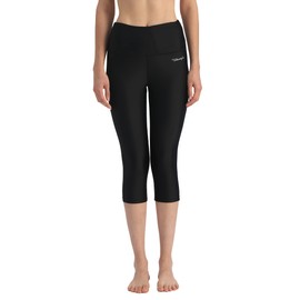 Ubestyle UPF 50+ High Waist Swim Leggings for Women Swim Capris Swim Pant Swim Tights Beach Pants Sun Protective, Black, Small