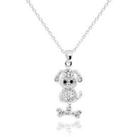 MUSEQVE CZ Dog Pendant Necklace for Women • Rhodium Silver Plated Hanging Charm Animal Jewelry • Cute Cubic Zirconia Puppy Necklaces Non Tarnish [DN-T-S]