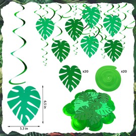 40 Pcs Hawaiian Party Decorations Palm Leaves, Swirl Decorations Hanging, Luau Green Decoration Tropical Party for Summer Birthday Supplies
