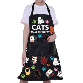 Cat Apron Cat Lovers Apron Cute Cat Apron with Pockets Cat Cooking Kitchen Baking Apron Kitten Apron Cat Lover Owner Mom Gift (cats make me happy colorful)