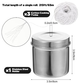 3 Roll Kitchen Twine with Stainless Steel Dispenser, 640FT Cooking Twine 2MM Natural Cotton White Twines Center Pull Butcher Twines for Baking, Cooking, Meat, Turkey, Gift Wrapping, Kitchen Use