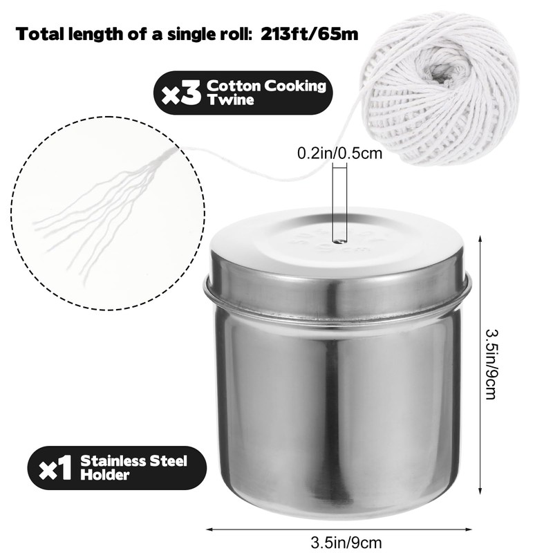 3 Roll Kitchen Twine with Stainless Steel Dispenser, 640FT Cooking