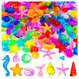 JMZYJZH 120 Pcs Sensory Bin Filler, Mini Mermaid Seashells Vase Filler, Plastic Acrylic Gem for Party Favors