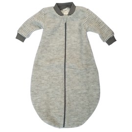 Lilano, Sleeping Romper Sleeping Bag with Sleeves, 100% Wool Terry Fleece (kbT) (98-104, Light Grey Ringed), Light grey ringed