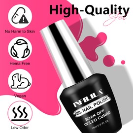 NXJ INFILILA Hema Free Neon Pink Gel Nail Polish, 0.5 Fl Oz One-Stroke Coloring Hot Pink Gel Polish, Soak Off UV LED Nail Polish, Manicure Nail Design Salon DIY Nail Art at Home SX0077