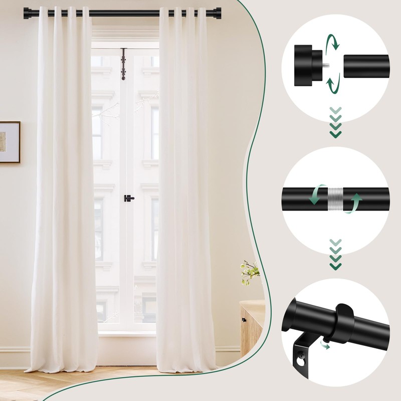 HEI! DEAR Curtain Rod 2Pack,Black Curtain Rods 72 to144 Inch(6-12ft),1Inch