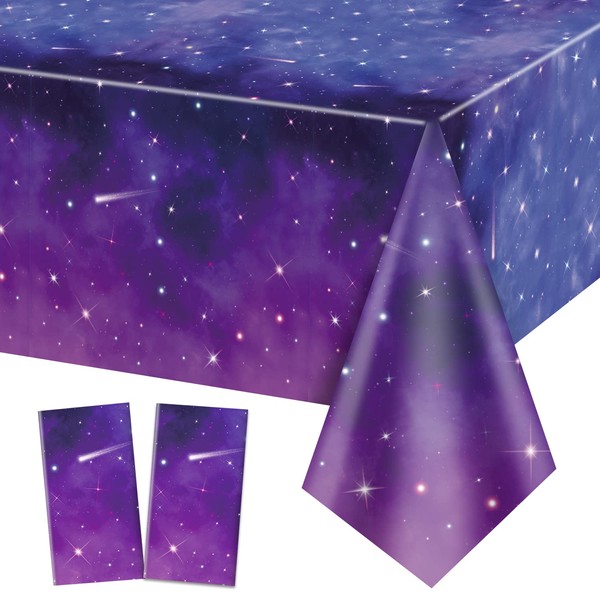 QUERICKY Set of 2 Space Galaxy Table Cloths, Starry Night Table Decorations, Galaxy Table Cover 130 x 220 cm for Space and Galaxy Theme Party Decorations