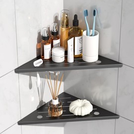 HBXS Corner Shower Shelf - 2 Pack,Rustproof Stainless Steel Shower Shelves, No Drilling Bathroom Organizers and Storage Racks, Space-Saving, Black,Large