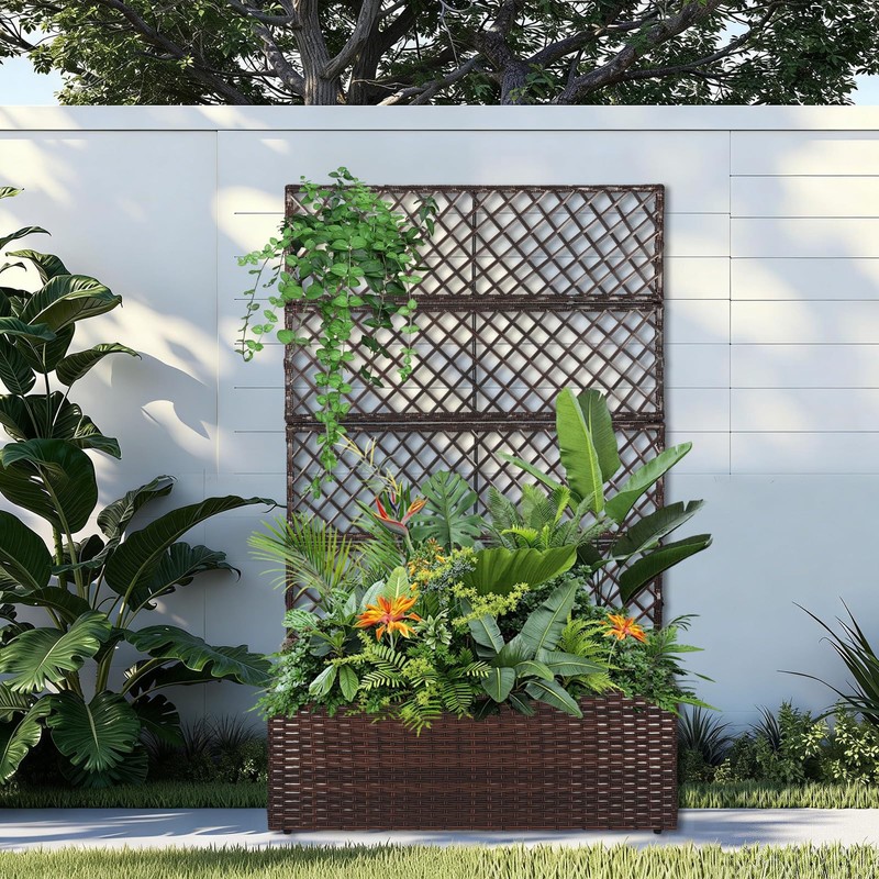 52’’ H Garden Planter Box with Trellis Outdoor for Vine