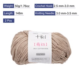 Rebower Cotton Yarn,100% Cotton Soft Knitting Yarn [for Hand DIY Bag Cushion Crocheting Knitting Project Home Decor] -2 Packages of 100g/3.52oz(Per Skein 50g/164yards)/Light Brown