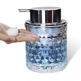 Glass Hand Foaming Soap Dispensers with Silver Pump Refillable Hand Soap Dispenser for Bathroom Kitchen (1Pack-D885)