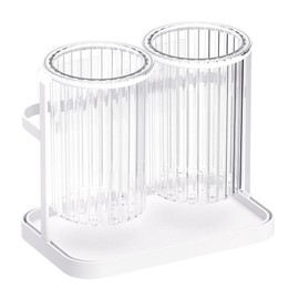 Utensil Holder Organizer for Countertop Chopstick Drainage Box 2 Divided Compartments Chopsticks Storage Holder White