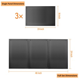 LUGO 24"x16" Pegboard Wall Organizer Panels, 3 Pack, Heavy Duty, Utility Tool Storage Organizer, Easy to Install for Walls, Craft Room, Garage, Living, Workshop, Study Room (Black, 3 PC)
