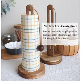 Kitchen Roll Holder Standing, Kitchen Roll Holder Wood Made of Acacia Wood, Kitchen Roll Holder for Standard and Size Rolls, Paper Roll Holder Standing for Kitchen and Dining Table Worktop