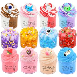 12 Pack Slime Kit, with 4 Butter Slime, 4 Jelly Cube Crunchy Slime and 4 Cloud Slime, Soft and Non-Sticky, DIY Stress Relief Toys for Girl and Boys, Birthday Gift, Party Favor, Classroom Reward