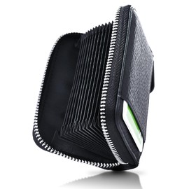 QUARE Men's Card Case, Card Holder, Coin Purse, Mini Wallet, Large Capacity, Compact, Small, Skimming, Genuine Leather Coin Case, royal black