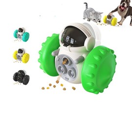 Interactive Pet Food Dispenser Toy for Dogs and Cats, Treat Dispensing Rolling Ball with Textured Wheels, Available in Yellow, Green, Black (Green)