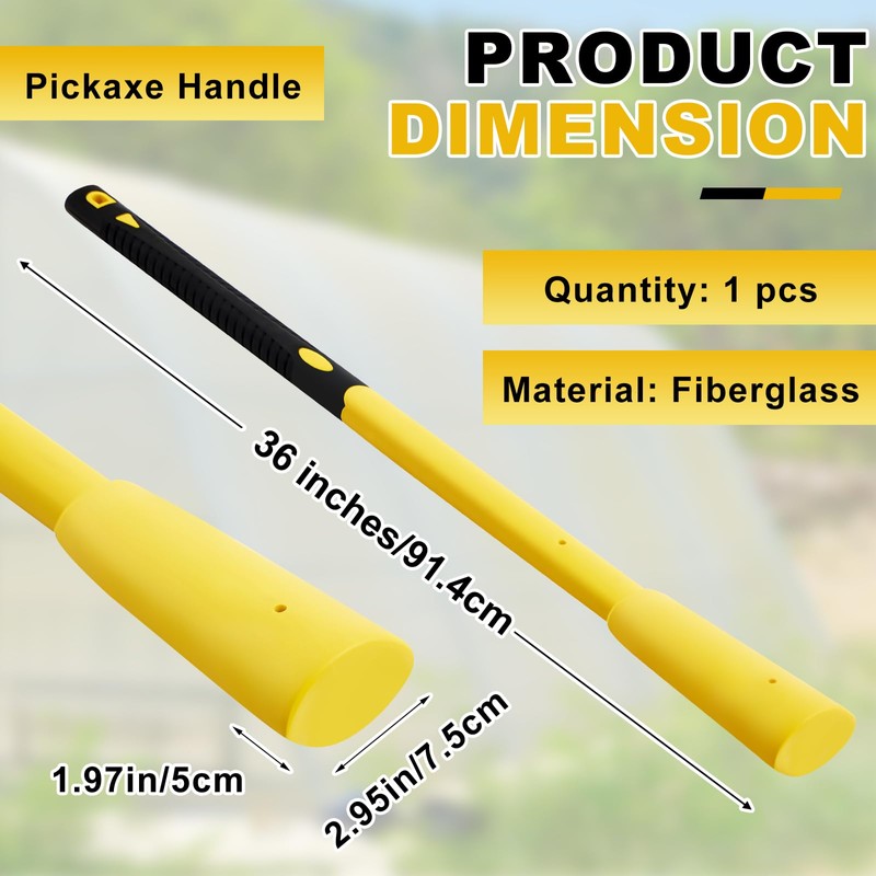 Bucherry 1 Pcs 36" Pickaxe Handle Replacement with Soft Grip,