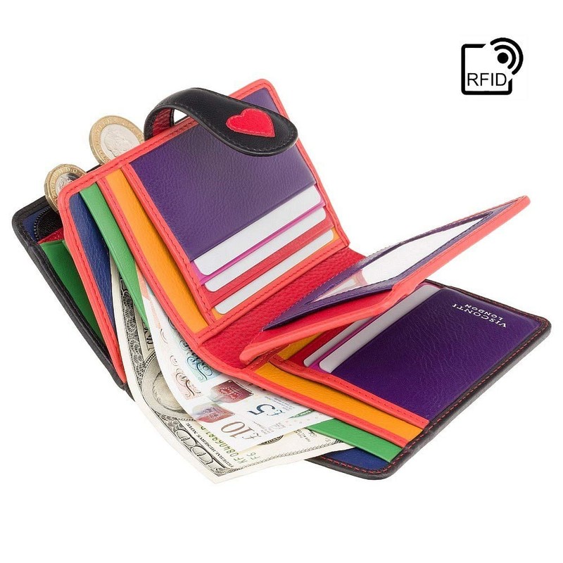 VISCONTI Soft Leather Womens RFID Protection Hearts Bifold Purse Wallet
