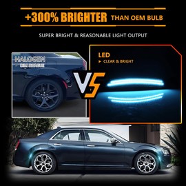 OFFKAT 4 PCS Front & Rear Fender LED Side Marker Lights for Chrysler 300 2015-2024, Smoked Lens Side Bumper Marker Lamps, Chrysler 300 Ice Blue LED Side Markers Turn Signal Lights