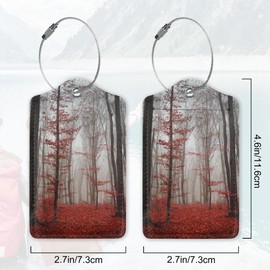 2Pcs Luggage Tag for Suitcase Misty Forest Red Cute Suitcase Tag with Privacy Flap & Name ID Label & Metal Loop,Travel Bag Luggage Tags for Women
