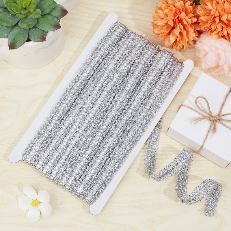 GORGECRAFT 15Yds Silver Scroll Gimp Braid Trim Lace Trim Ribbon