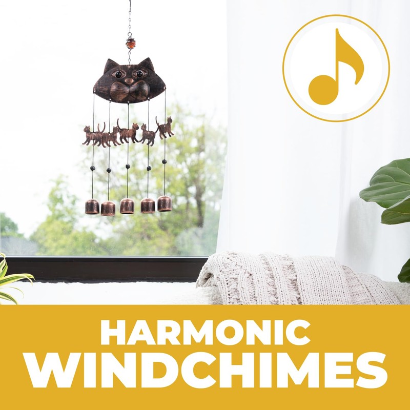 VP Home 20" H Fancy Cat Wind Chimes for Outside