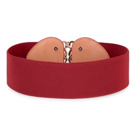 BlackButterfly Wide Elastic Cinch Stretch Waistband Retro Gold Medusa Buckle Waist Belt (Red, M)