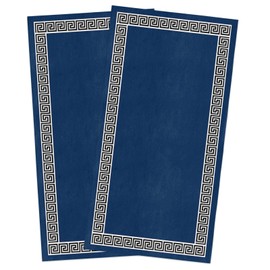 Kitchen Towels Set of 2 Geometric Greek Key Design Dish Towels and Dishcloths Sets Decorative Tea Towel Navy Blue Absorbent Hand Towels for Kitchen Bathroom Bar Cleaning Backing Home Decor Gift