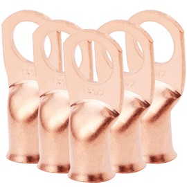 Brliantux 5PCS Pack Heavy Duty Battery Lugs, 1AWG 1/2in M12 Battery Cable Ends Ring Terminals, Electrical Battery Crimp Terminals Connectors