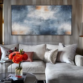 youkuart Wall Art Water Inspired Ripple Abstract Wall Decor Blue Orangen Modern Artwork for Living Room Bedroom Dining Room Home Office Decor Large Framed Ready to Hang 30"x60"