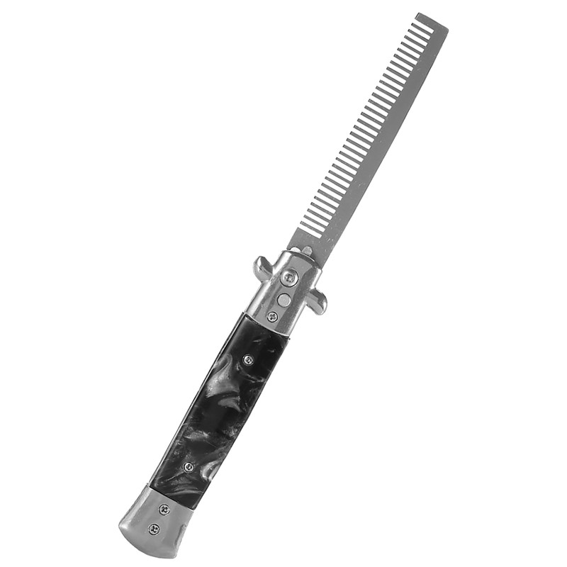 1PC Stainless Steel Switchblade Spring Pocket Oil Hair Comb Foldable