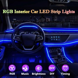DEHERANE Interior Car LED Strip Lights, RGB 6 in 1 Ambient Lighting Kits with 315 inches Fiber Optic, 16 Million Colors Car Interior Lights with Wireless APP and Remote Control, Sync to Music