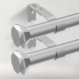 GEEBOBO 2 Pack Silver Curtain Rods for Windows 28 to 48 Inch, 1 Inch Heavy Duty Curtain Rod for Bedroom, Living Room, Farmhouse with Adjustable Curtain Rod Bracket (Silver,30"-60",2 Pack)