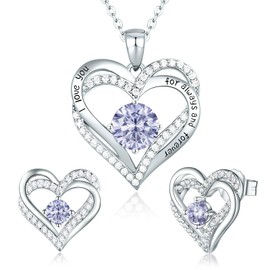 CDE Birthstone Jewelry for Women Heart Pendant Necklaces 925 Sterling Silver Earrings Mother’s Day Birthday Christmas Gifts for Wife Mom Girlfriend