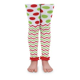 Jefferies Socks Little Girls' Chevron Ruffle Footless Tights, Red/Green, 6-8 Years