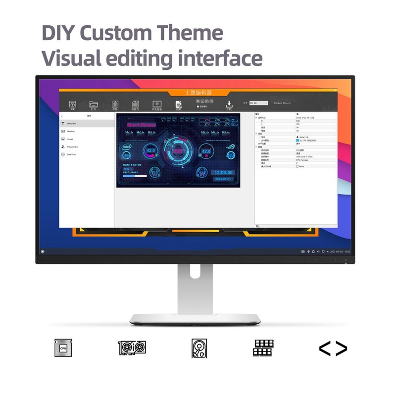 5 Inch Computer Temp Monitor AIDA64 IPS USB Type C