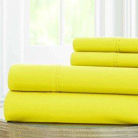 Amrapur Overseas | 1800 Series 100 GSM 4 Piece Solid Microfiber Sheet Set (Yellow, King)